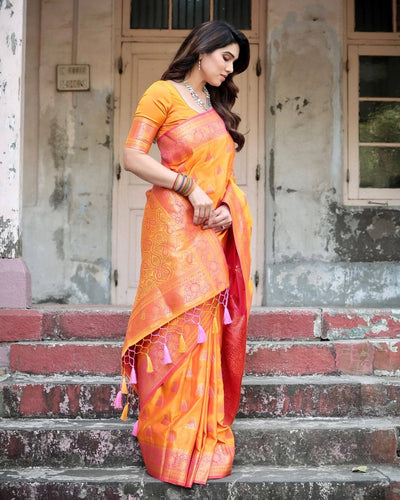 Pure Gaji Silk Saree Weaved With  Zari Comes With Tassels