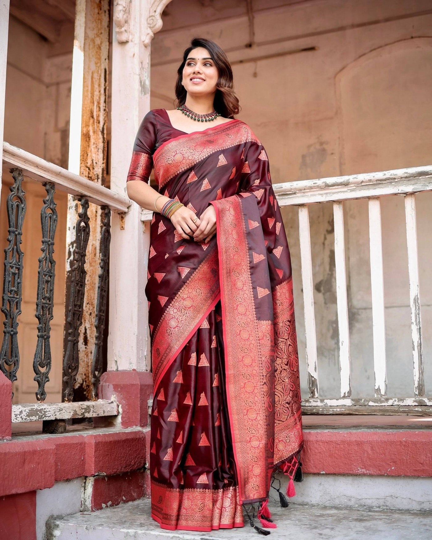 Pure Gaji Silk Saree Weaved With  Zari Comes With Tassels