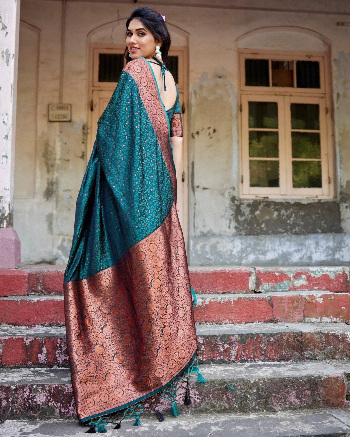 Pure Gaji Silk Saree Weaved With  Zari Comes With Tassels