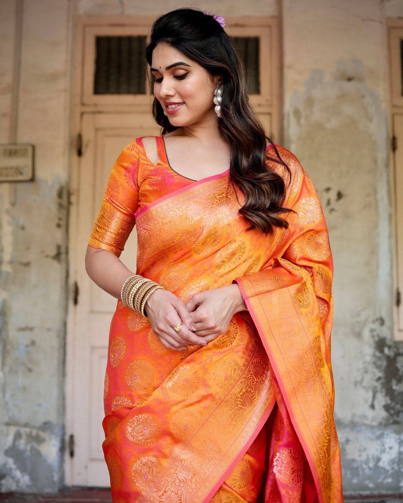 Pure Gaji Silk Saree Weaved With  Zari Comes With Tassels