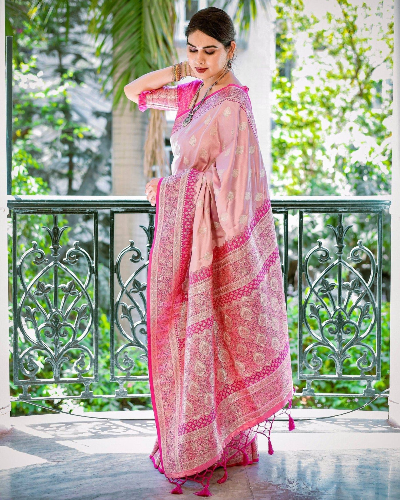 Pure Gaji Silk Saree Weaved With  Zari Comes With Tassels