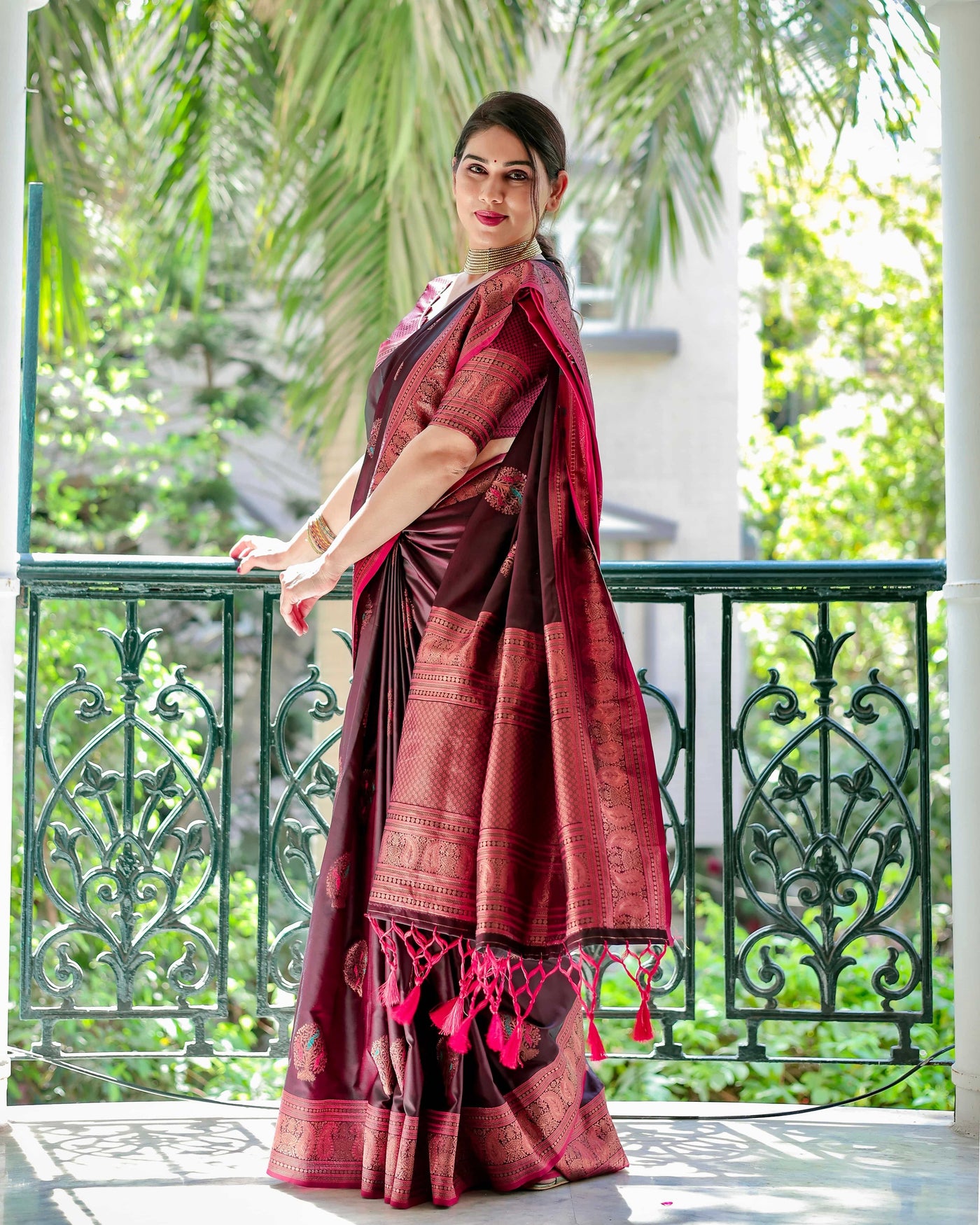 Pure Gaji Silk Saree Weaved With  Zari Comes With Tassels