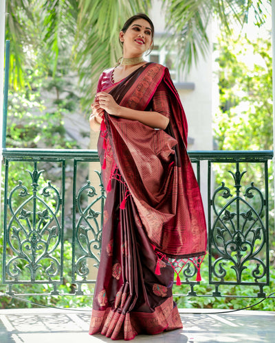 Pure Gaji Silk Saree Weaved With  Zari Comes With Tassels