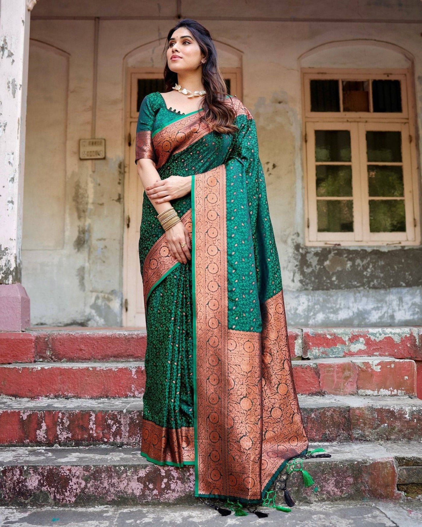 Pure Gaji Silk Saree Weaved With  Zari Comes With Tassels