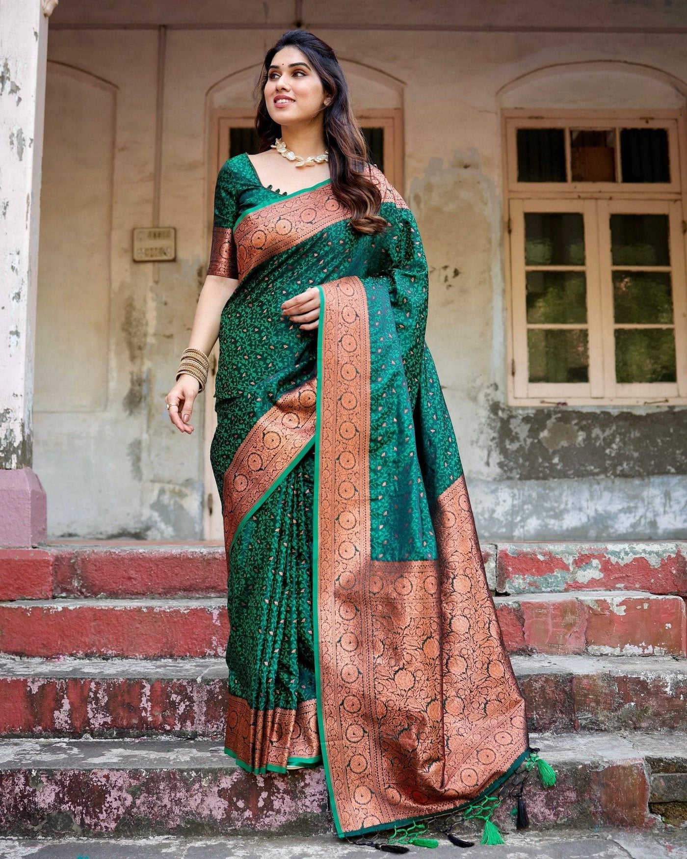 Pure Gaji Silk Saree Weaved With  Zari Comes With Tassels