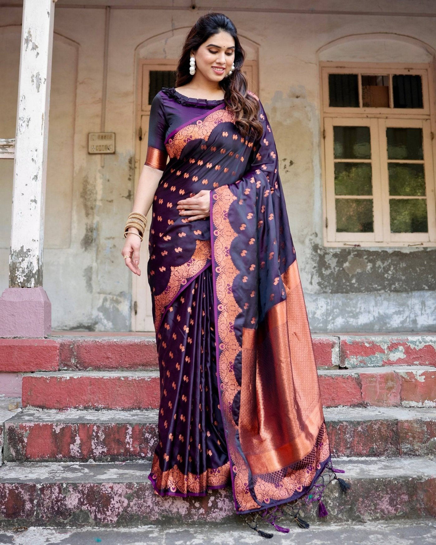 Pure Gaji Silk Saree Weaved With  Zari Comes With Tassels