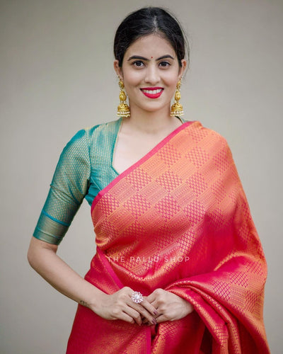 Gajri Pure Pure Banarasi Silk With Twirling Blouse Piece - Almaari Fashion