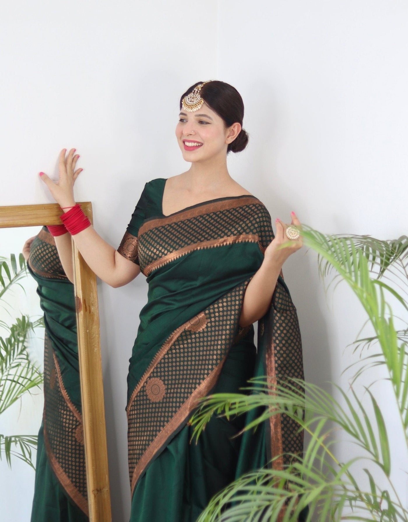 Green Pure Banarasi Silk Saree Weaved With Copper Zari - Almaari Fashion