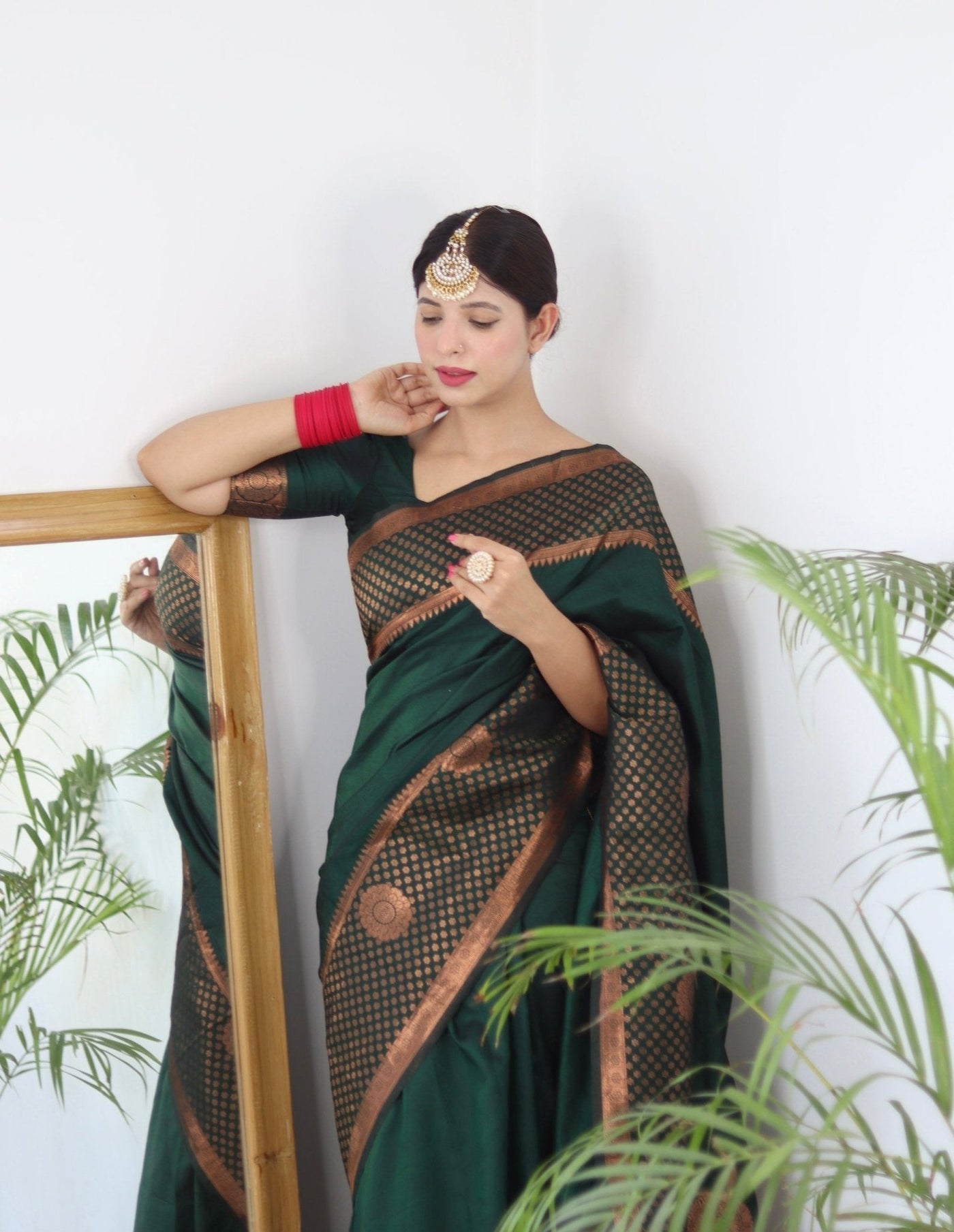 Green Pure Banarasi Silk Saree Weaved With Copper Zari - Almaari Fashion