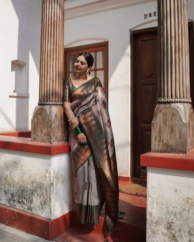 Green Pure Banarasi Silk Saree With Attractive Blouse Piece - Almaari Fashion