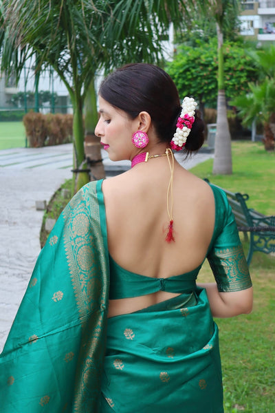 Green Pure Banarasi Silk Saree With Magnific Blouse Piece - Almaari Fashion