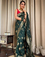 Green Pure Banarasi Silk Saree With Twirling Blouse Piece