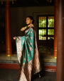 Green Pure Banarasi Silk Saree With Twirling Blouse Piece