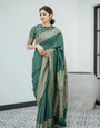 Green Pure Kanjivaram Silk Weaved With Copper Zari Comes With Heavy Kanjivaram Brocade Blouse