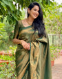 Green Pure Kanjivaram Silk With Confounding Blouse Piece