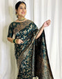 Green Pure Kanjivaram Silk With Twirling Blouse Piece