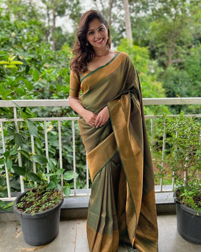 Green Pure Pure Banarasi Silk With Confounding Blouse Piece - Almaari Fashion