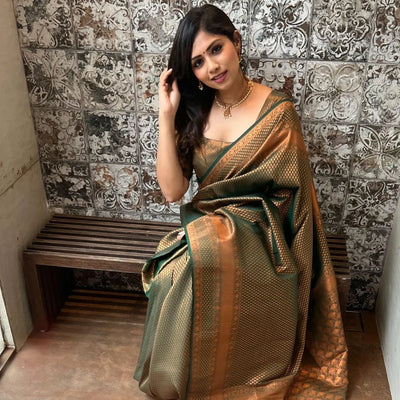 Green Pure Soft Semi Silk Saree With Attractive Blouse Piece - Almaari Fashion