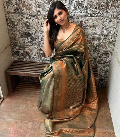 Green Pure Soft Semi Silk Saree With Attractive Blouse Piece - Almaari Fashion