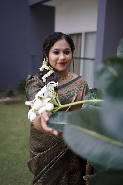 Green Pure Soft Semi Silk Saree With Attractive Blouse Piece - Almaari Fashion