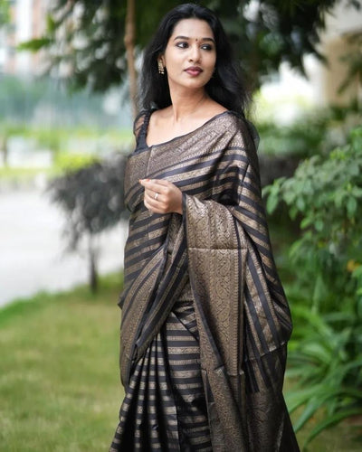 Grey Semi Silk Saree Weaved With Copper Zari Comes With Attached Blouse. - Almaari Fashion