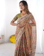 Multicolor Zari Woven Handloom Cotton Saree with Traditional Animal & Floral Motifs and Tassels