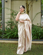 Staring Off White Pure Kanjivaram Silk With Tempting Blouse Piece