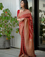 Red Pure Kanjivaram Silk Weaved With Copper Zari Comes With Attached Blouse.