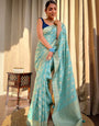 Turquoise GreenPure Banarasi Silk Saree With Twirling Blouse Piece