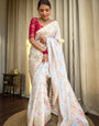 White Pure Banarasi Silk Saree With Twirling Blouse Piece