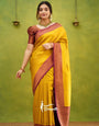 Yellow & Pink Pure Kanjivaram Silk With Twirling Blouse Piece