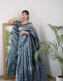 Aqua Blue Pure Kanjivaram Silk Saree With Twirling Blouse Piece