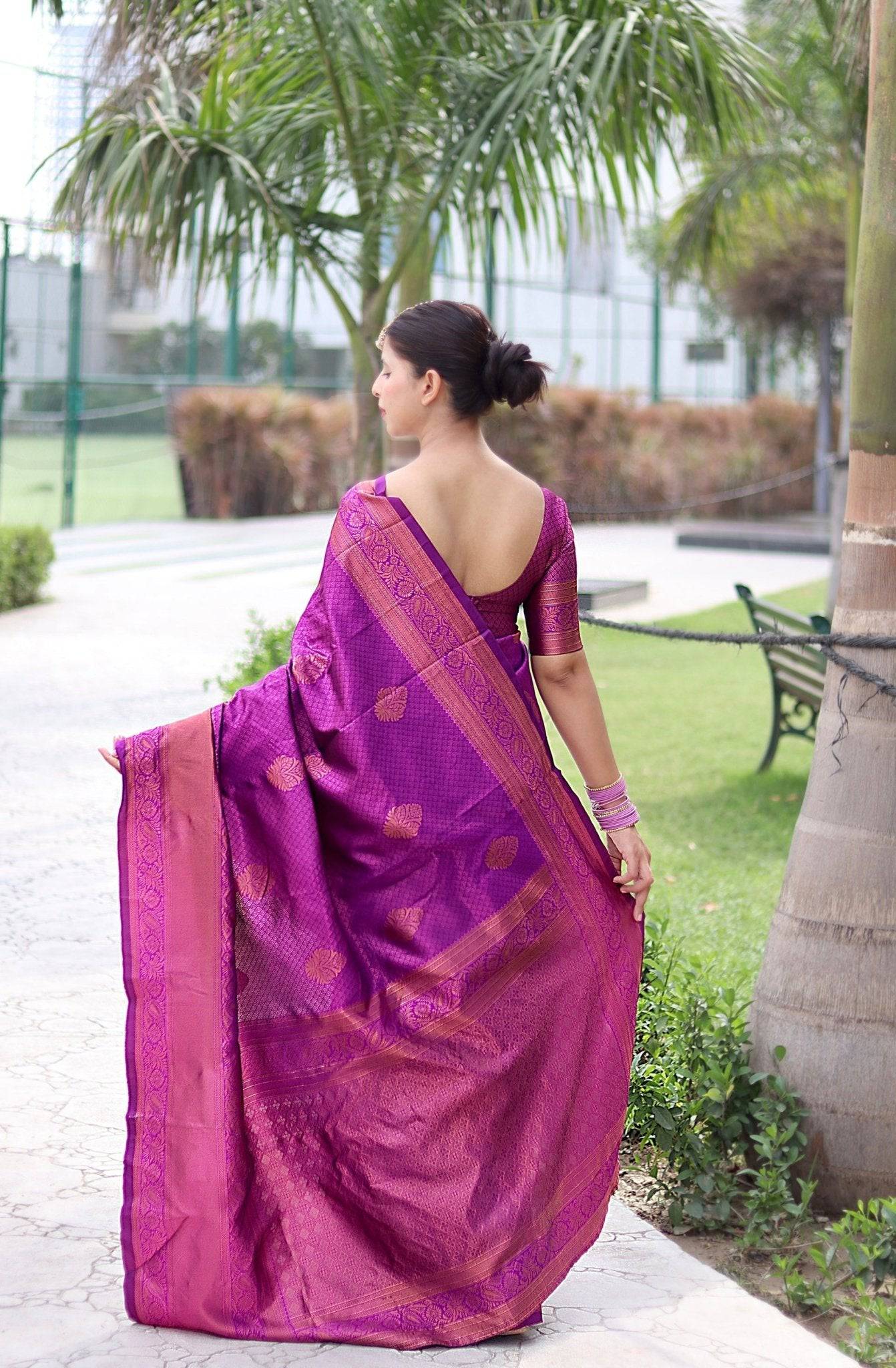 Magenta With Copper Zari Combination Pure Kanjivaram Silk Saree Stylish Blouse Piece