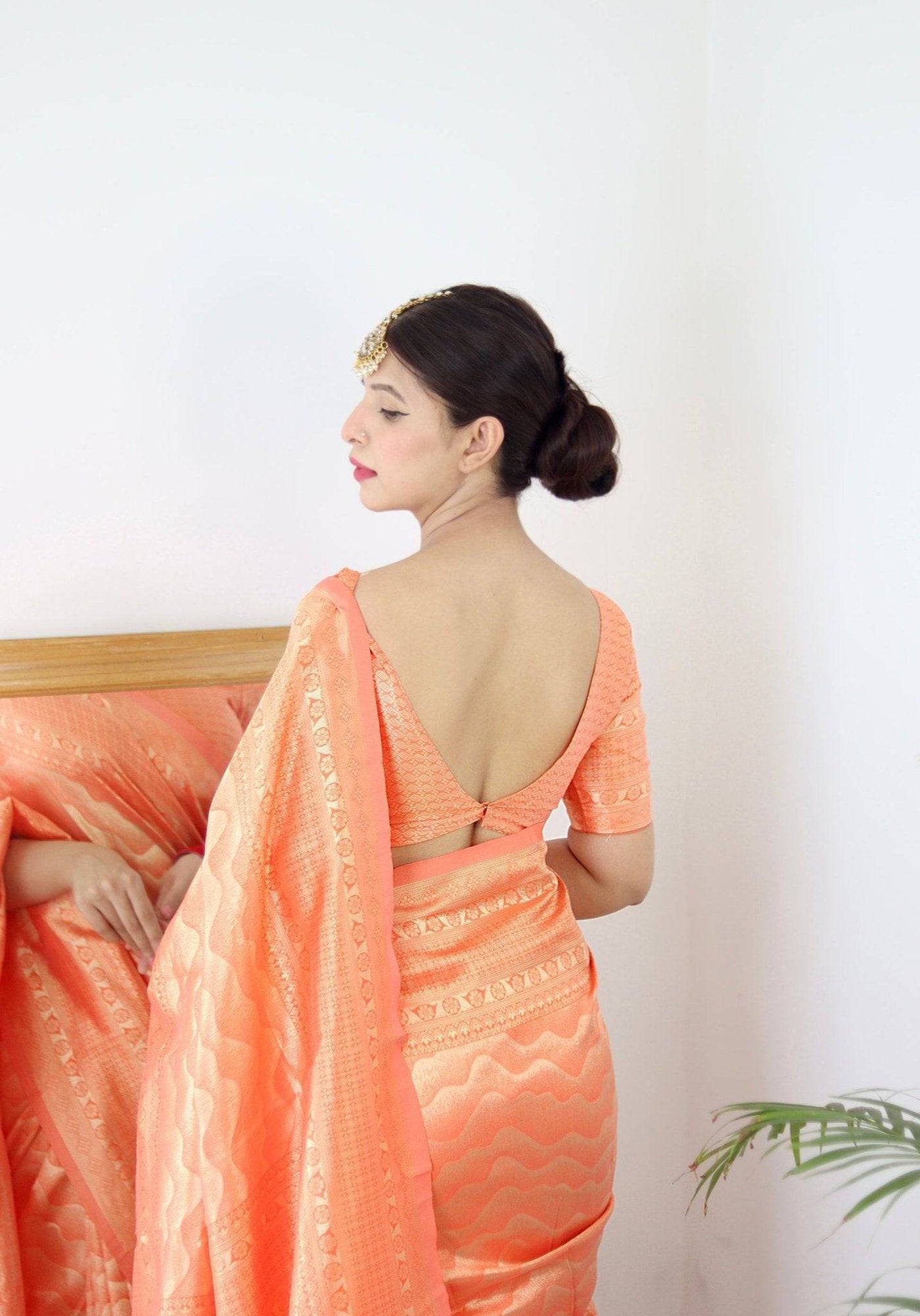 Orange Pure Kanjivaram Silk Saree With Twirling Blouse Piece