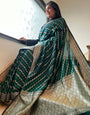 Grren Pure Kanjivaram Silk Weaved With Copper Zari Comes With Heavy Kanjivaram Brocade Blouse