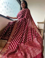 Maroon Pure Kanjivaram Silk Weaved With Copper Zari Comes With Heavy Kanjivaram Brocade Blouse