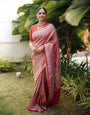 Light Peach Pure Kanjivaram Silk Saree Stylish Blouse Piece