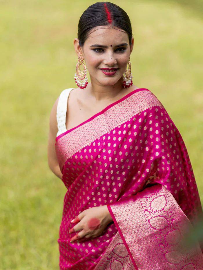 Pink Pure Kanjivaram Silk Saree Stylish Blouse Piece