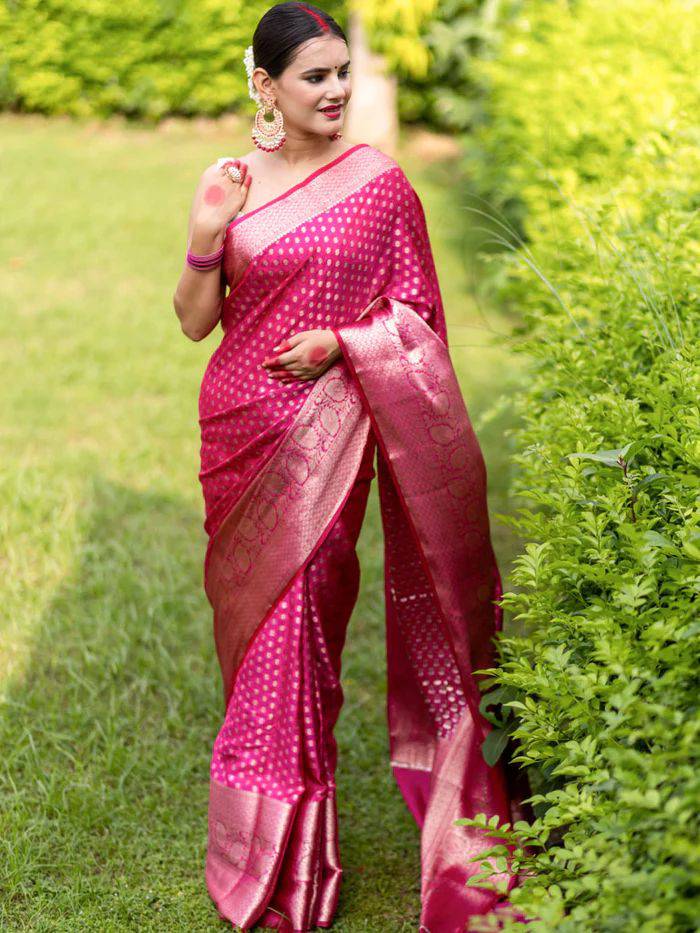 Pink Pure Kanjivaram Silk Saree Stylish Blouse Piece