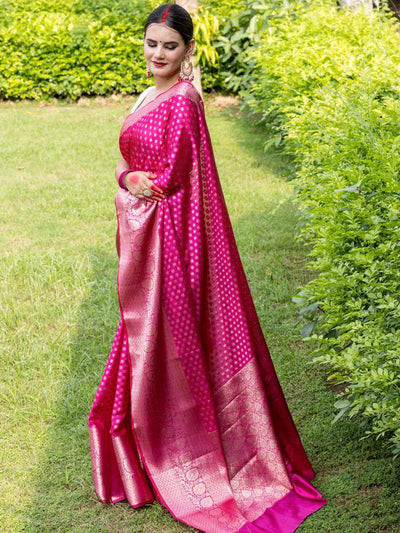 Pink Pure Kanjivaram Silk Saree Stylish Blouse Piece