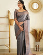 Light Grey Pure Kanjivaram Silk Saree With Heavy Brocade Blouse Piece