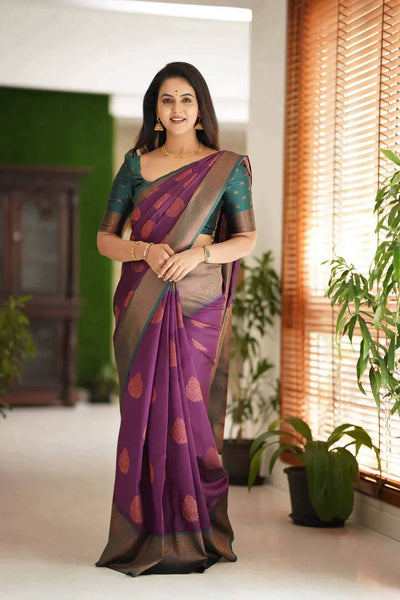 Magenta Pure Kanjivaram Silk With Attractive Blouse Piece