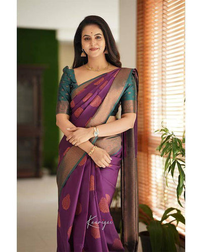 Magenta Pure Kanjivaram Silk With Attractive Blouse Piece