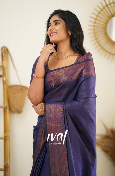 Navy Blue Pure Kanjivaram Silk Saree With Lovely Blouse Piece