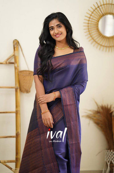 Navy Blue Pure Kanjivaram Silk Saree With Lovely Blouse Piece