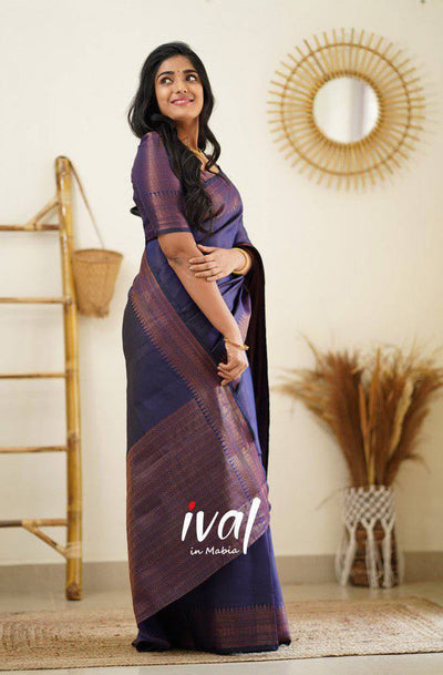 Navy Blue Pure Kanjivaram Silk Saree With Lovely Blouse Piece