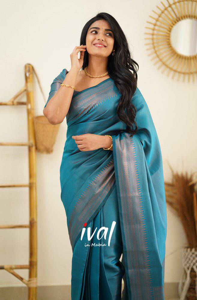 Sky Blue Pure Kanjivaram Silk Saree With Lovely Blouse Piece