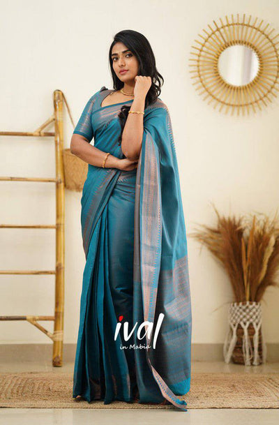 Sky Blue Pure Kanjivaram Silk Saree With Lovely Blouse Piece