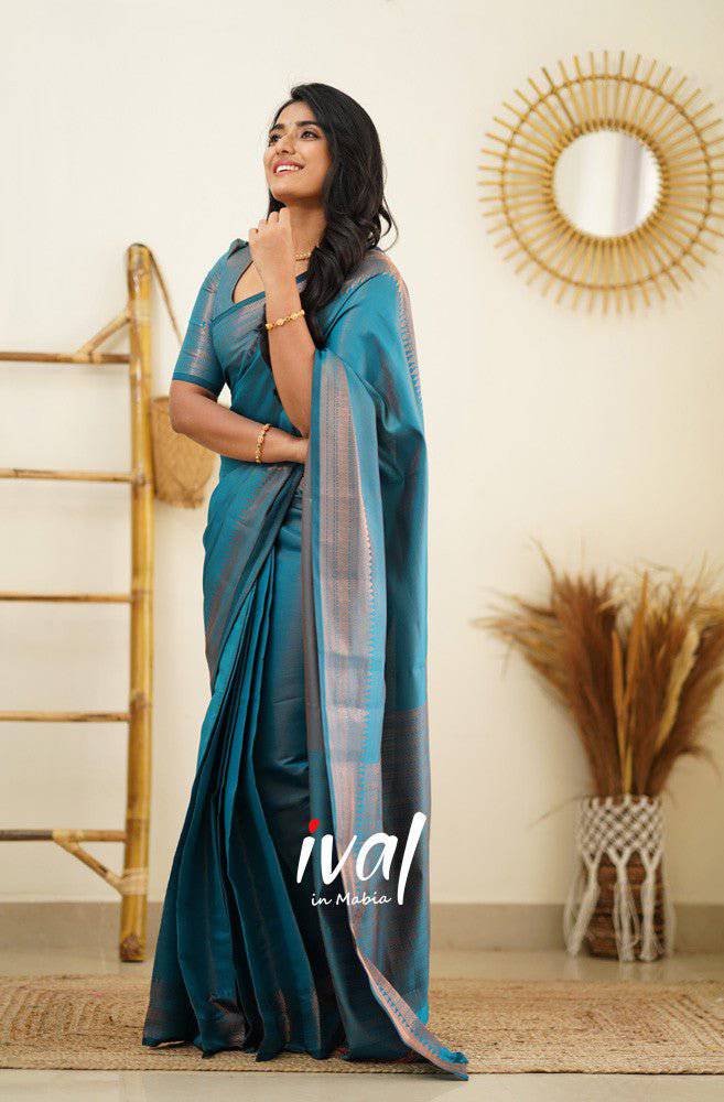 Sky Blue Pure Kanjivaram Silk Saree With Lovely Blouse Piece