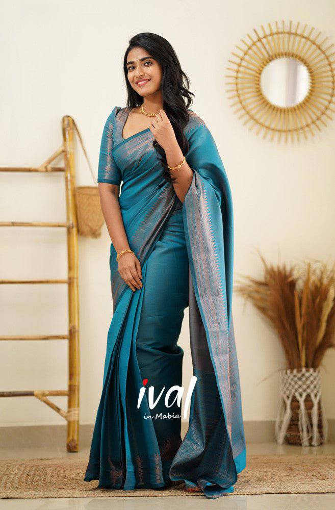 Sky Blue Pure Kanjivaram Silk Saree With Lovely Blouse Piece